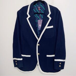Rowing Blazers Mens Large Target Navy Blazer White Trim Gold Buttons Wool Blend